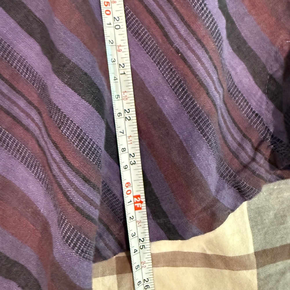 Kleen Women Purple Striped 100% Linen Asymmetrical Hem Top L Lagenlook Coastal - Picture 6 of 6